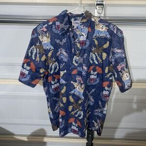 Reyn Spooner 2009 4th July Band Flag Eagle Popover Hawaiian Size Large
